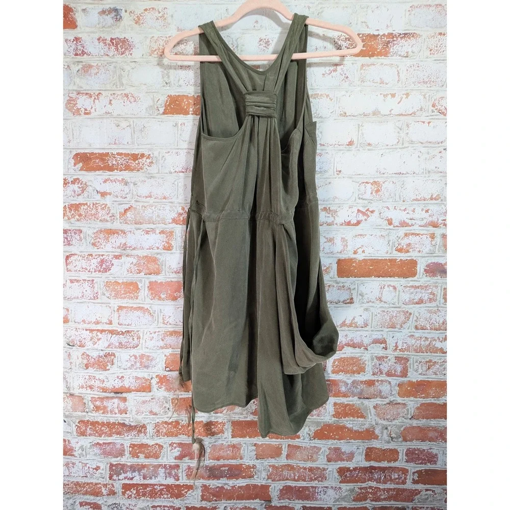 Madison Marcus Silk‎ Wrap Dress Womens Medium Olive Green Asymmetrical Racerback